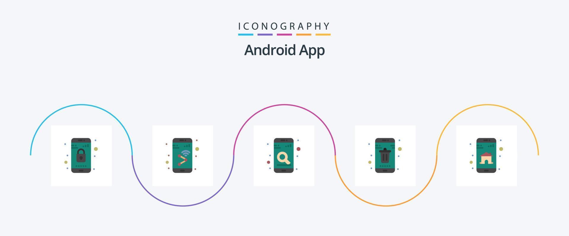 Android App Flat 5 Icon Pack Including smartphone. delete. wifi. contact. search vector