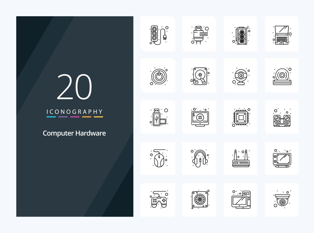 20 Computer Hardware Outline icon for presentation vector