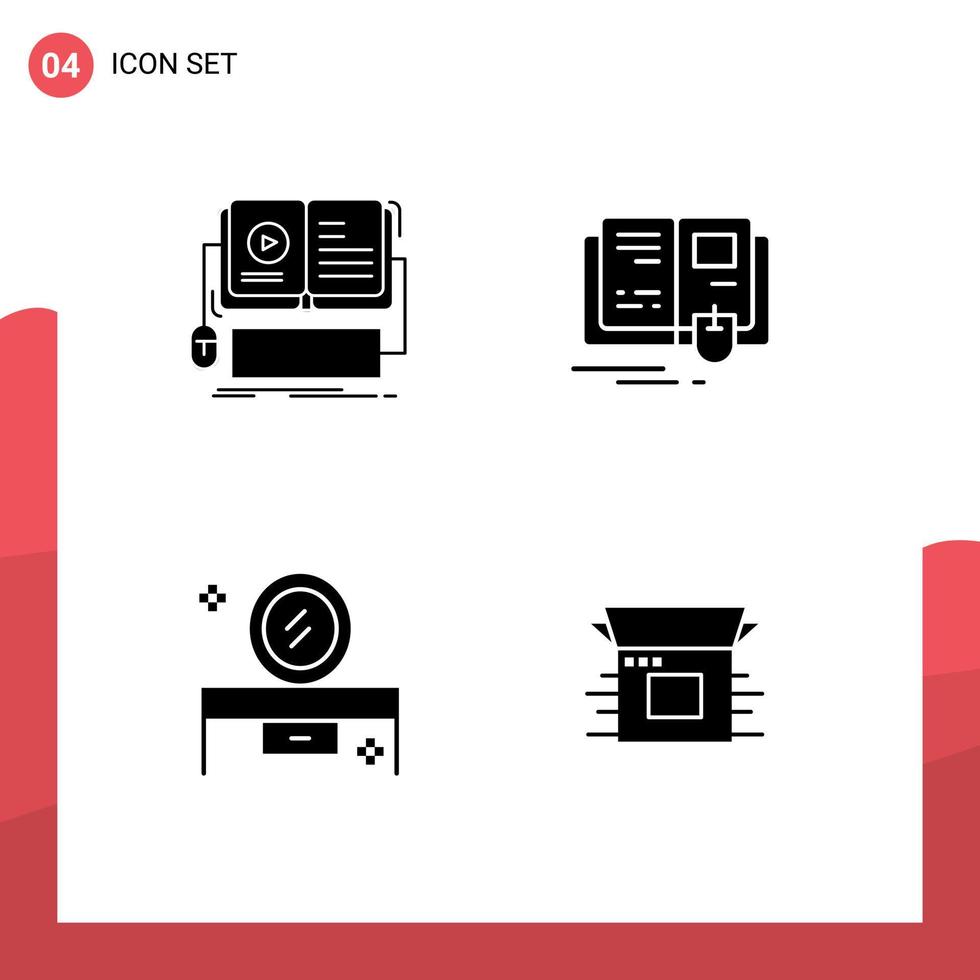 Pictogram Set of 4 Simple Solid Glyphs of book beauty salon mirror mobile education dressing table Editable Vector Design Elements