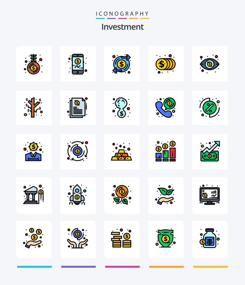 Creative Investment 25 Line FIlled icon pack  Such As view. dollar. increase. money. finance vector