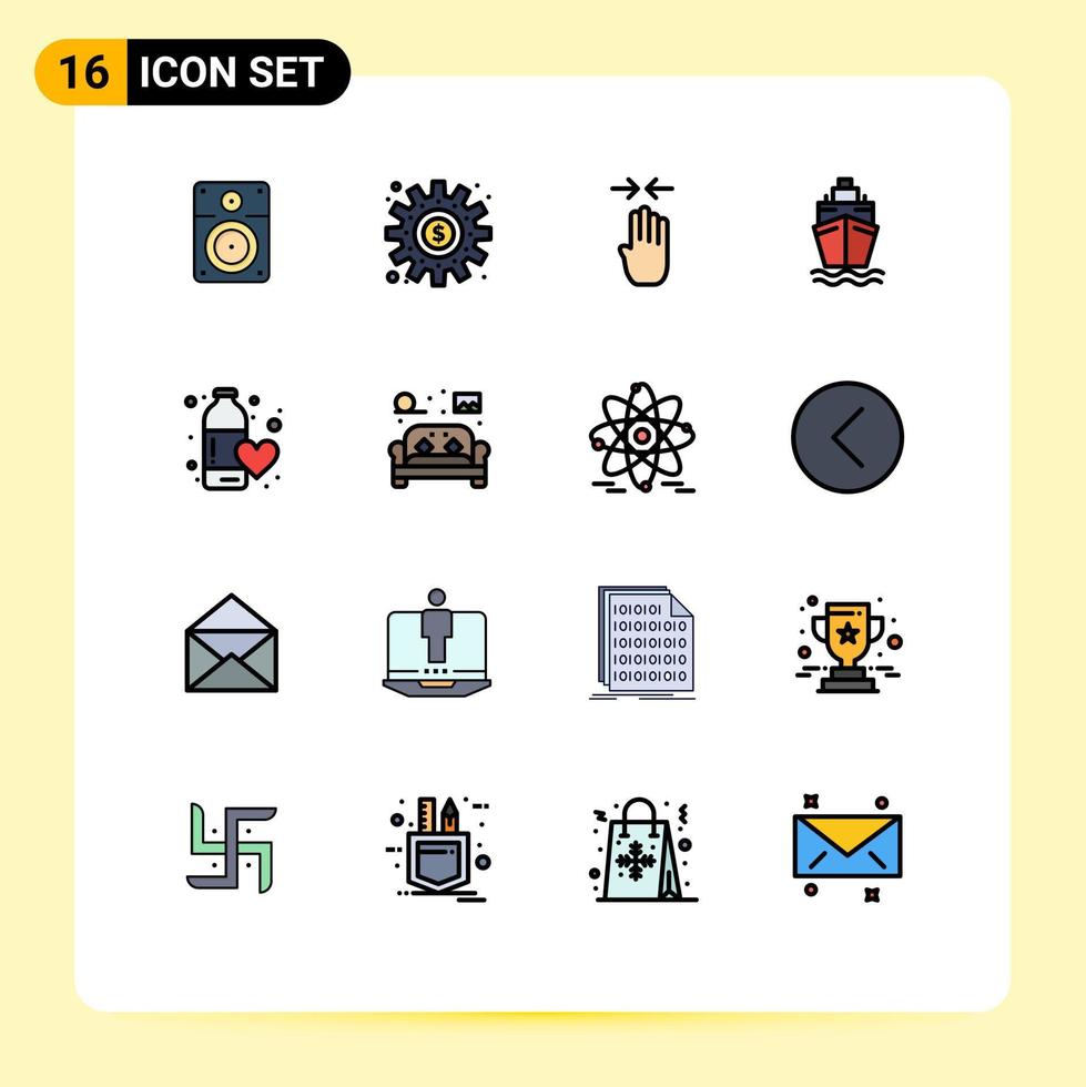 Universal Icon Symbols Group of 16 Modern Flat Color Filled Lines of fitness health transport work swim pinch Editable Creative Vector Design Elements