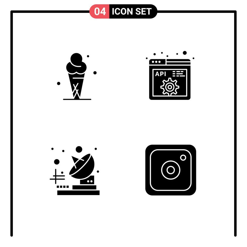 Solid Glyph Pack of 4 Universal Symbols of ice cream telecommunication cone development instagram Editable Vector Design Elements