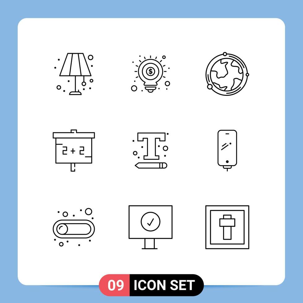 Outline Pack of 9 Universal Symbols of interface studies earth education discovery Editable Vector Design Elements