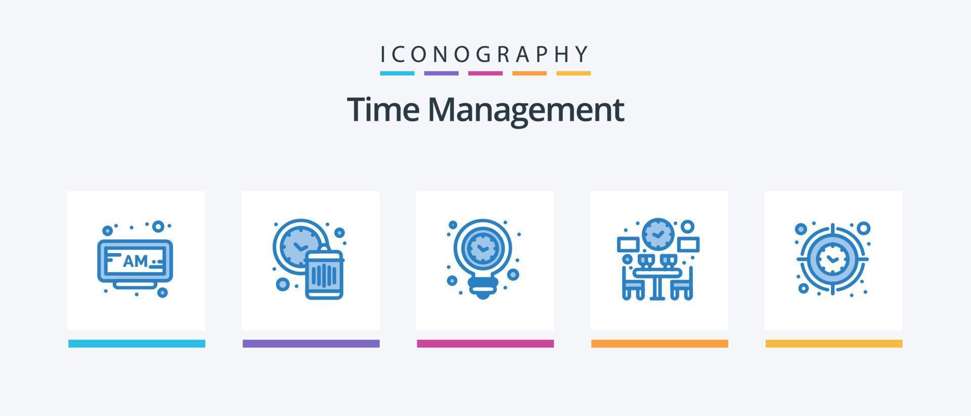 Time Management Blue 5 Icon Pack Including clock. free. clock. dinner. light bulb. Creative Icons Design vector