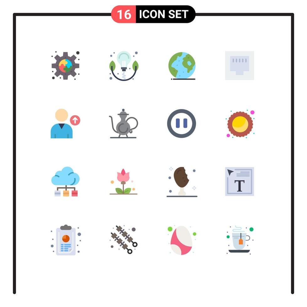 Group of 16 Modern Flat Colors Set for up port earth ethernet world Editable Pack of Creative Vector Design Elements