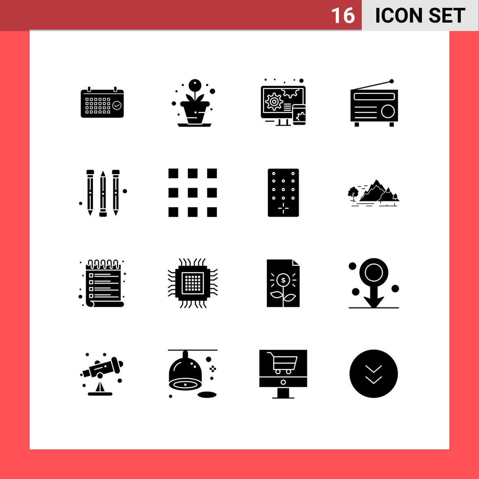 16 Solid Glyph concept for Websites Mobile and Apps buttons pencil adaptive media fm Editable Vector Design Elements