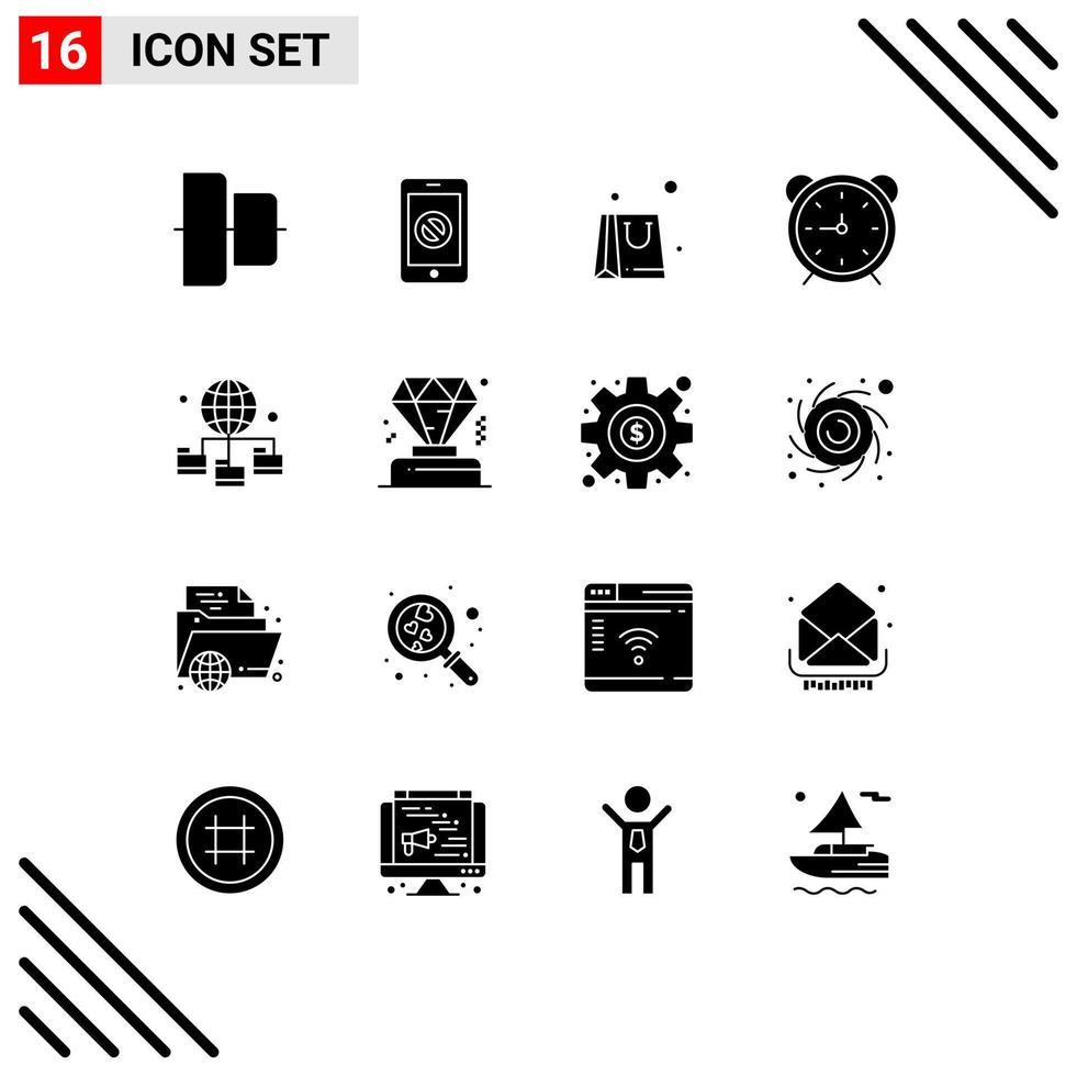 Modern Set of 16 Solid Glyphs and symbols such as connection watch bag timer stopwatch Editable Vector Design Elements