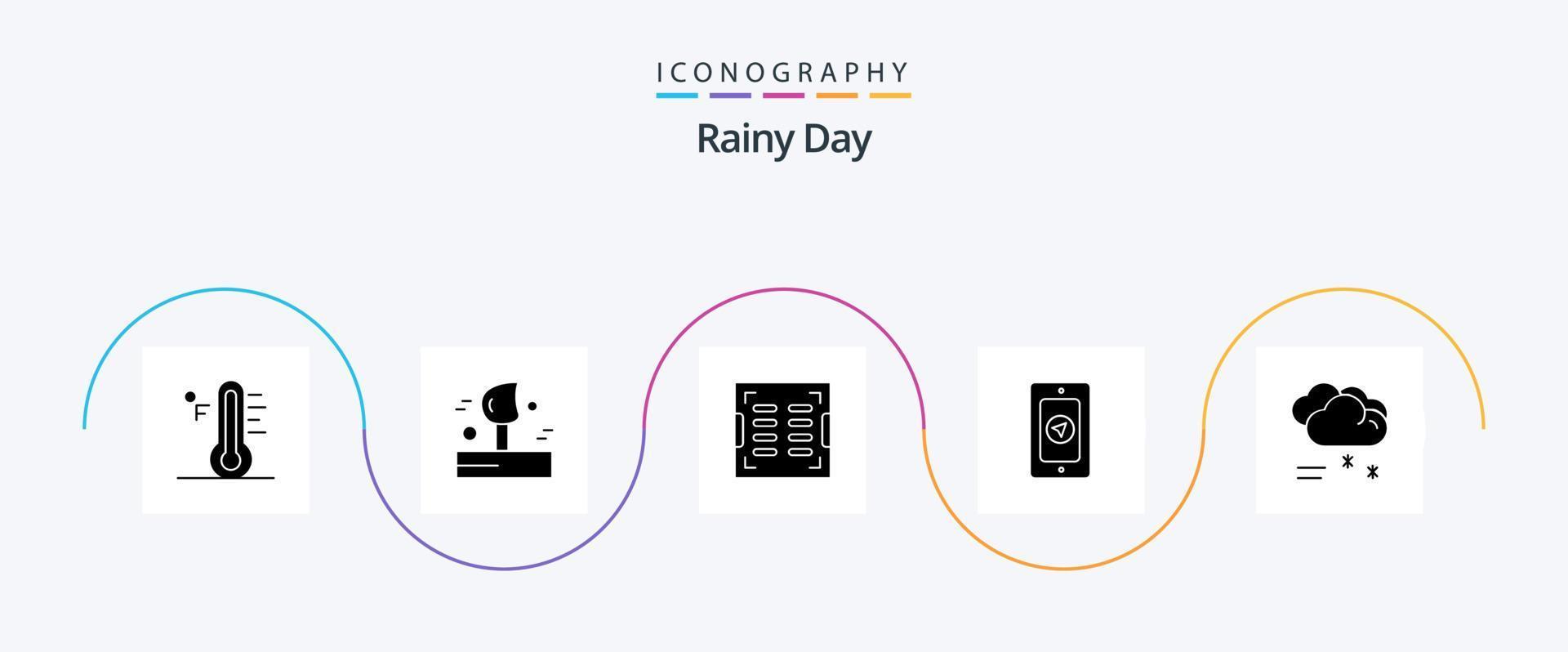 Rainy Glyph 5 Icon Pack Including forecast. rainy. winter. pin. drainage vector