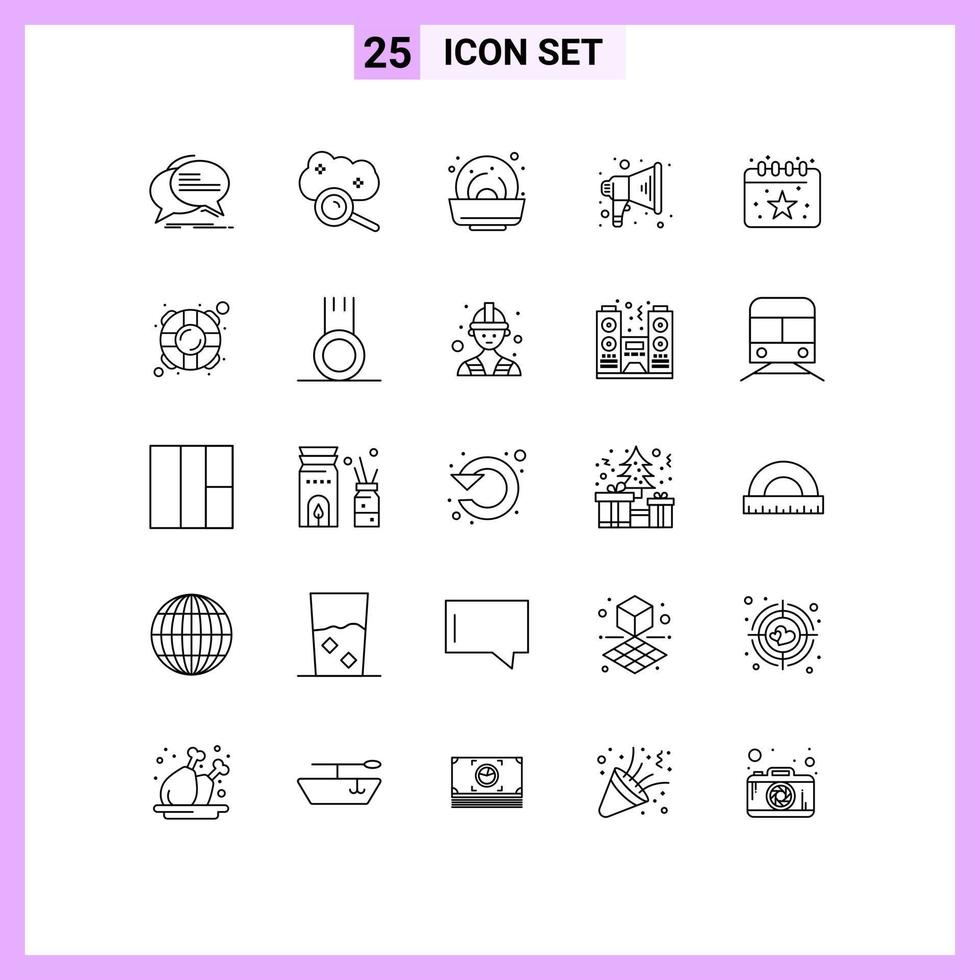 Set of 25 Modern UI Icons Symbols Signs for calendar speaker cloud search megaphone summer Editable Vector Design Elements