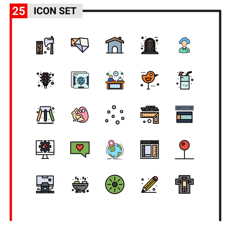 Pack of 25 Modern Filled line Flat Colors Signs and Symbols for Web Print Media such as cloud window open panel house Editable Vector Design Elements