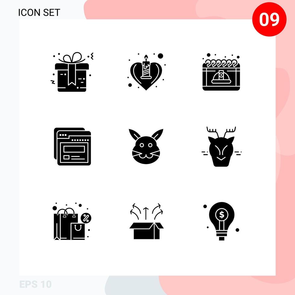 Group of 9 Solid Glyphs Signs and Symbols for bunny web calendar template cap Editable Vector Design Elements