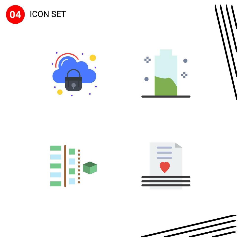 Set of 4 Commercial Flat Icons pack for security development secure charging plan Editable Vector Design Elements