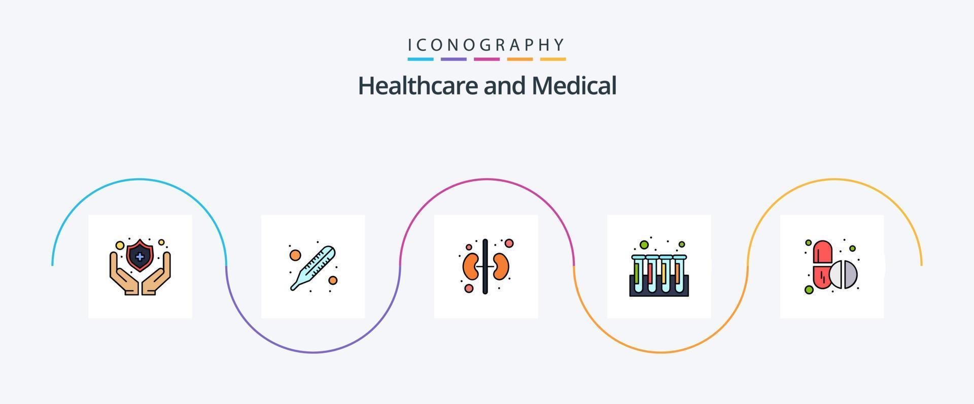 Medical Line Filled Flat 5 Icon Pack Including . tablets. organ. pills. tubes vector