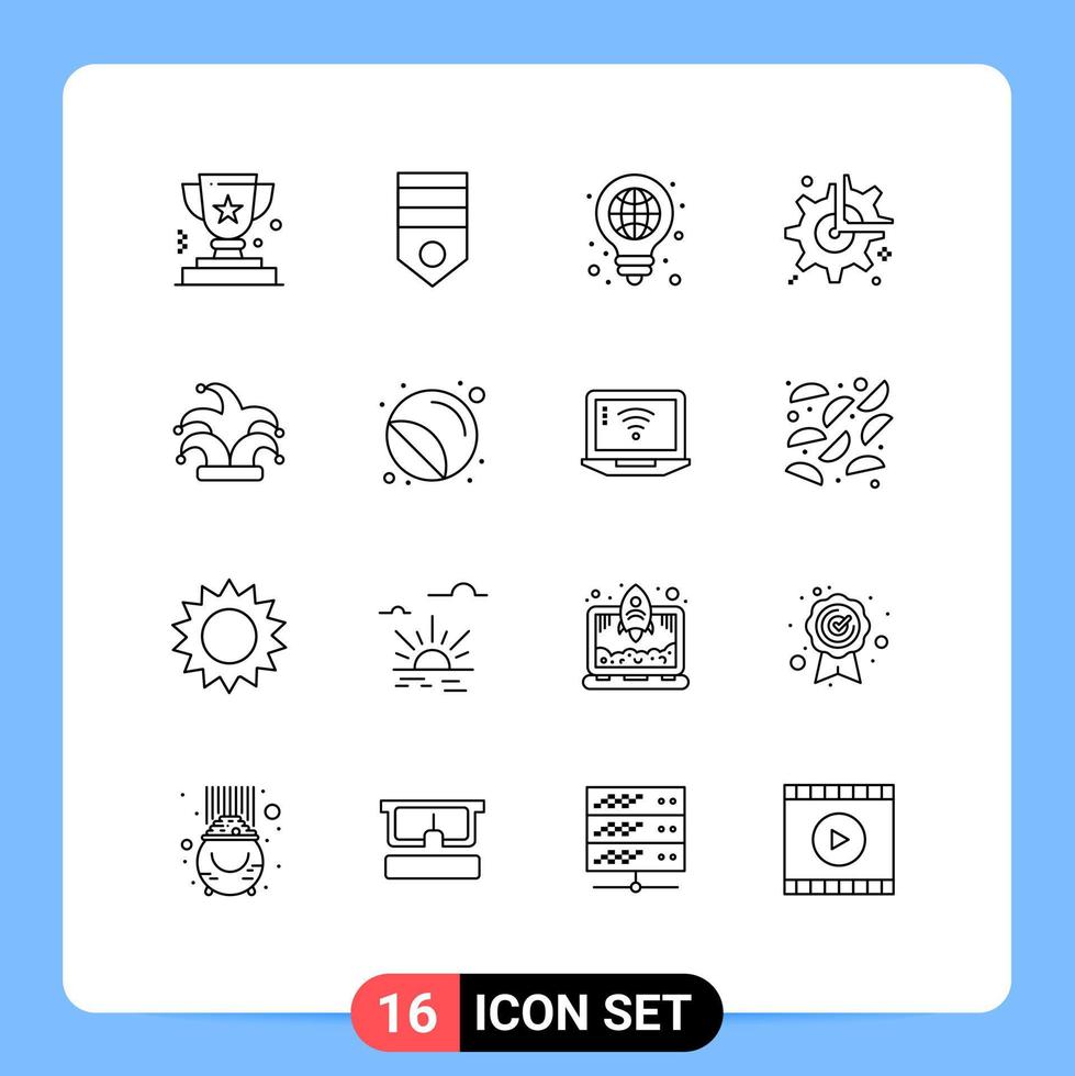 Pack of 16 creative Outlines of wheel gear rank pen globe Editable Vector Design Elements