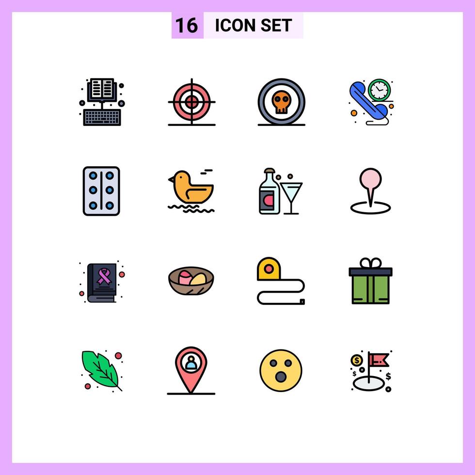 Pictogram Set of 16 Simple Flat Color Filled Lines of time communication shape call horror Editable Creative Vector Design Elements