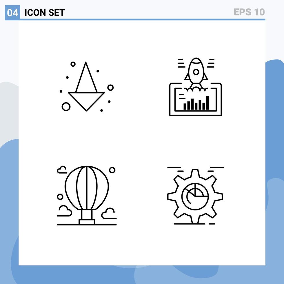 4 Universal Line Signs Symbols of arrow balloon launch startup mountain Editable Vector Design Elements