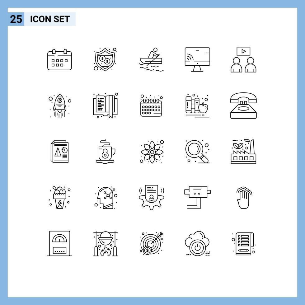 Pictogram Set of 25 Simple Lines of watch wifi boat screen screen Editable Vector Design Elements