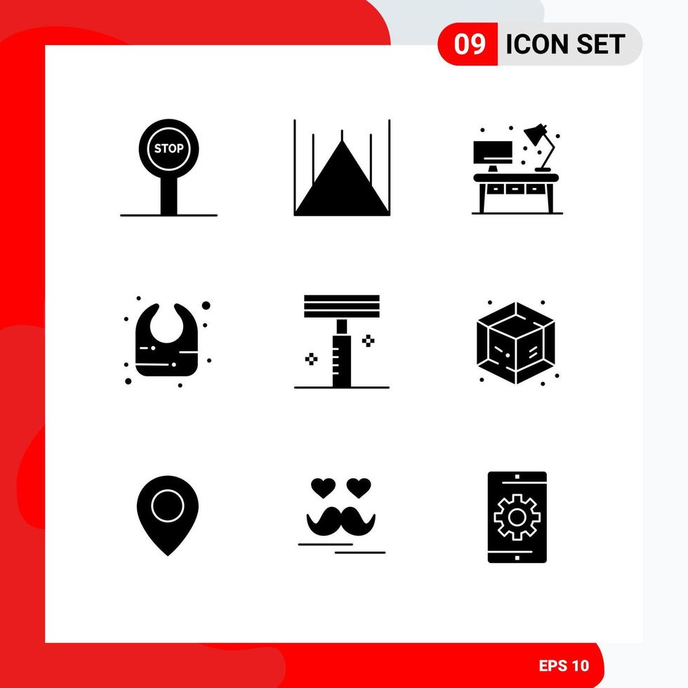 9 Universal Solid Glyphs Set for Web and Mobile Applications salon cosmetic living beauty bib Editable Vector Design Elements