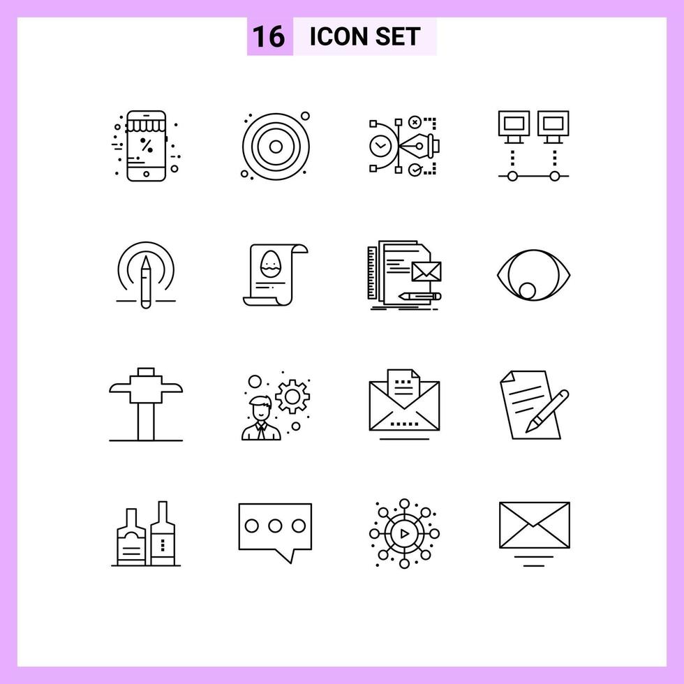 Group of 16 Outlines Signs and Symbols for pc devices file connection editable Editable Vector Design Elements