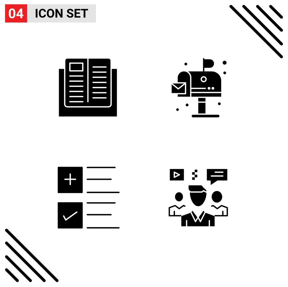 Pack of 4 creative Solid Glyphs of e text learning environment plus Editable Vector Design Elements