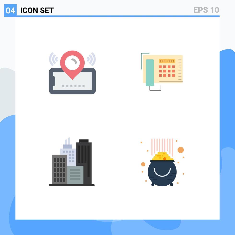 Pictogram Set of 4 Simple Flat Icons of map building ticket fax office Editable Vector Design Elements