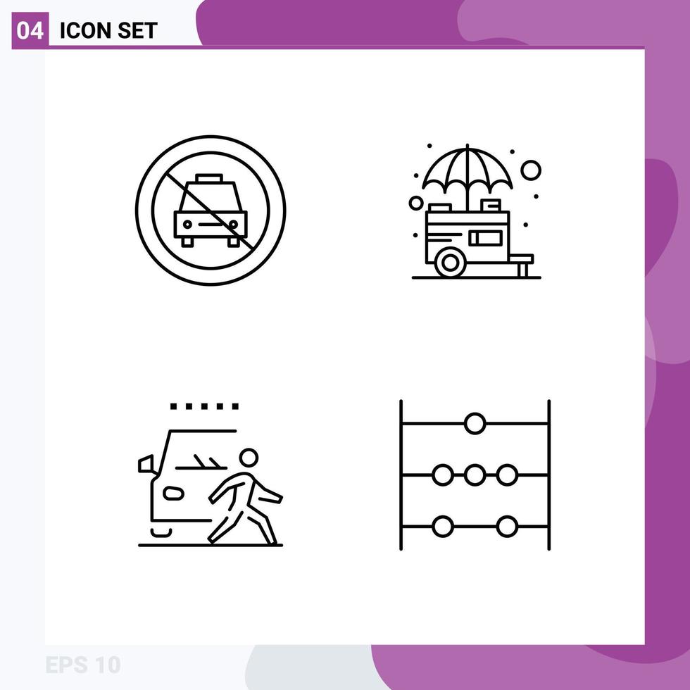 Mobile Interface Line Set of 4 Pictograms of car shop off stall car Editable Vector Design Elements