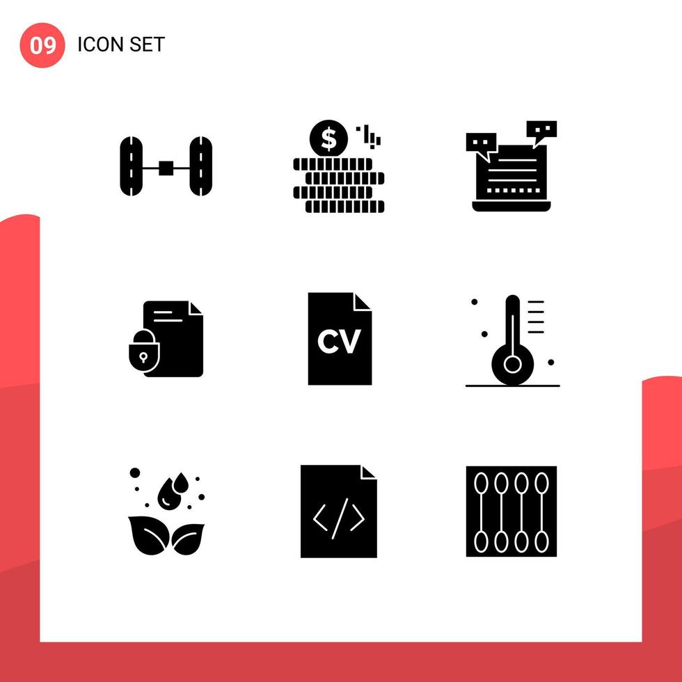 Group of 9 Solid Glyphs Signs and Symbols for education internet robot security document Editable Vector Design Elements