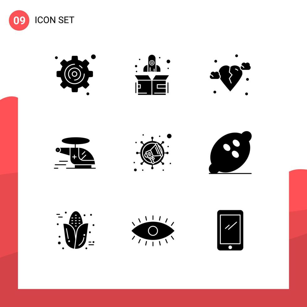 9 Universal Solid Glyphs Set for Web and Mobile Applications viral marketing heart air medical Editable Vector Design Elements