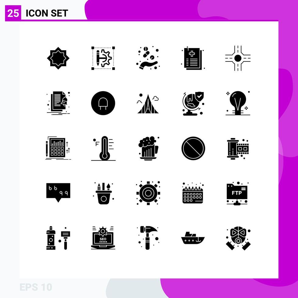 Modern Set of 25 Solid Glyphs Pictograph of medical document printer medicine hand Editable Vector Design Elements