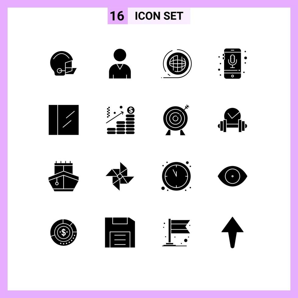 Pictogram Set of 16 Simple Solid Glyphs of cocaine recording environment phone device Editable Vector Design Elements