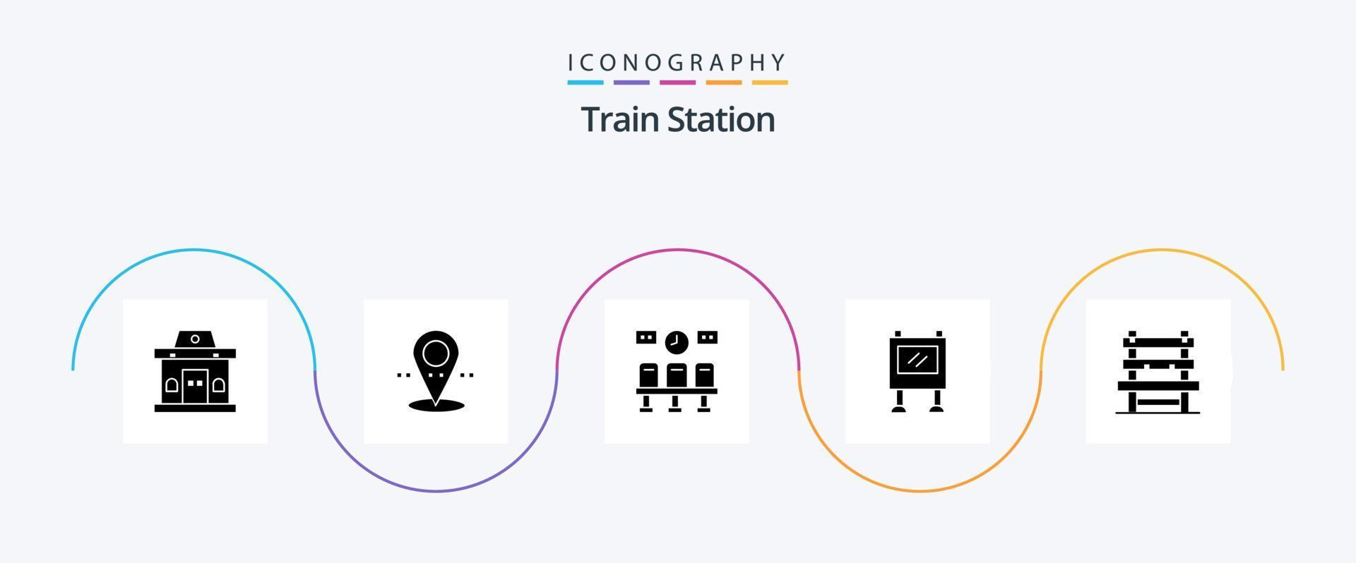 Train Station Glyph 5 Icon Pack Including station. chair. train. poster. advertising vector