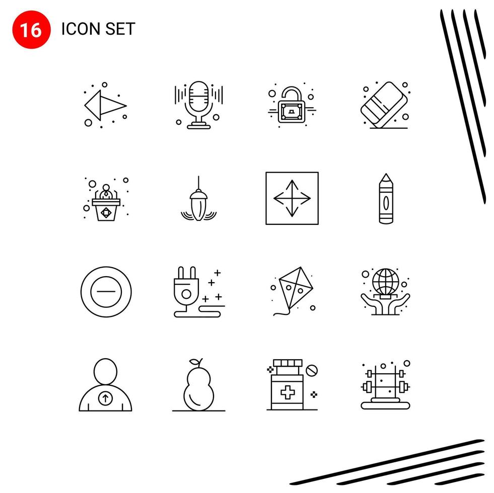 Group of 16 Outlines Signs and Symbols for speech employee padlock business color Editable Vector Design Elements