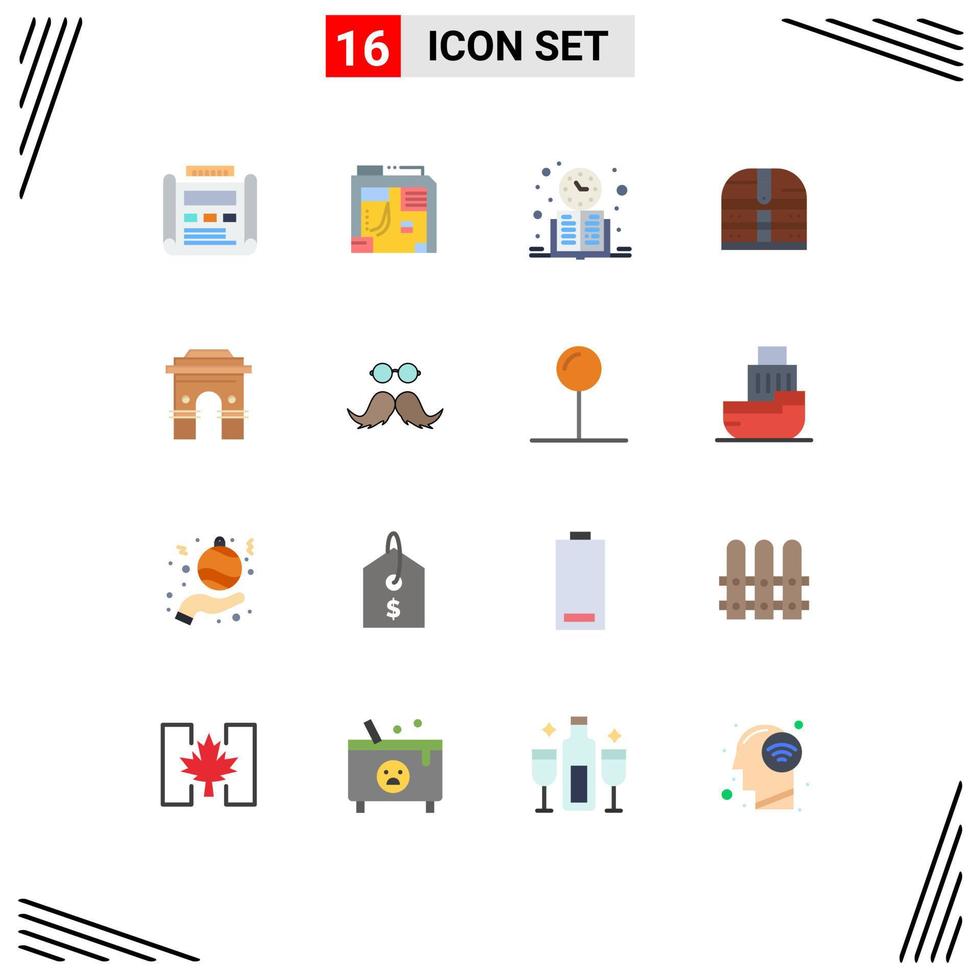 Group of 16 Flat Colors Signs and Symbols for security money computer box schedule Editable Pack of Creative Vector Design Elements