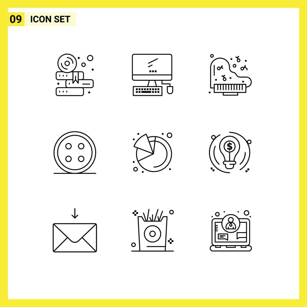 Group of 9 Modern Outlines Set for analytics shirt pc sewing accessories Editable Vector Design Elements