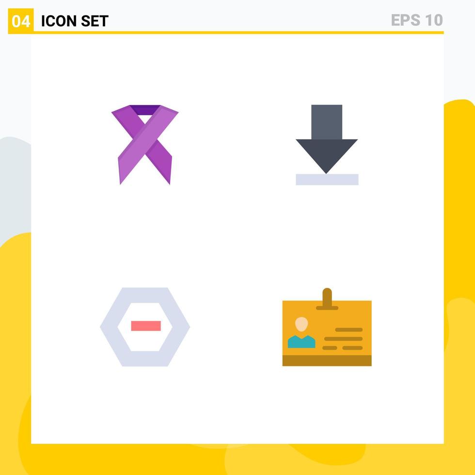 4 Universal Flat Icon Signs Symbols of ribbon minus solidarity download id Editable Vector Design Elements