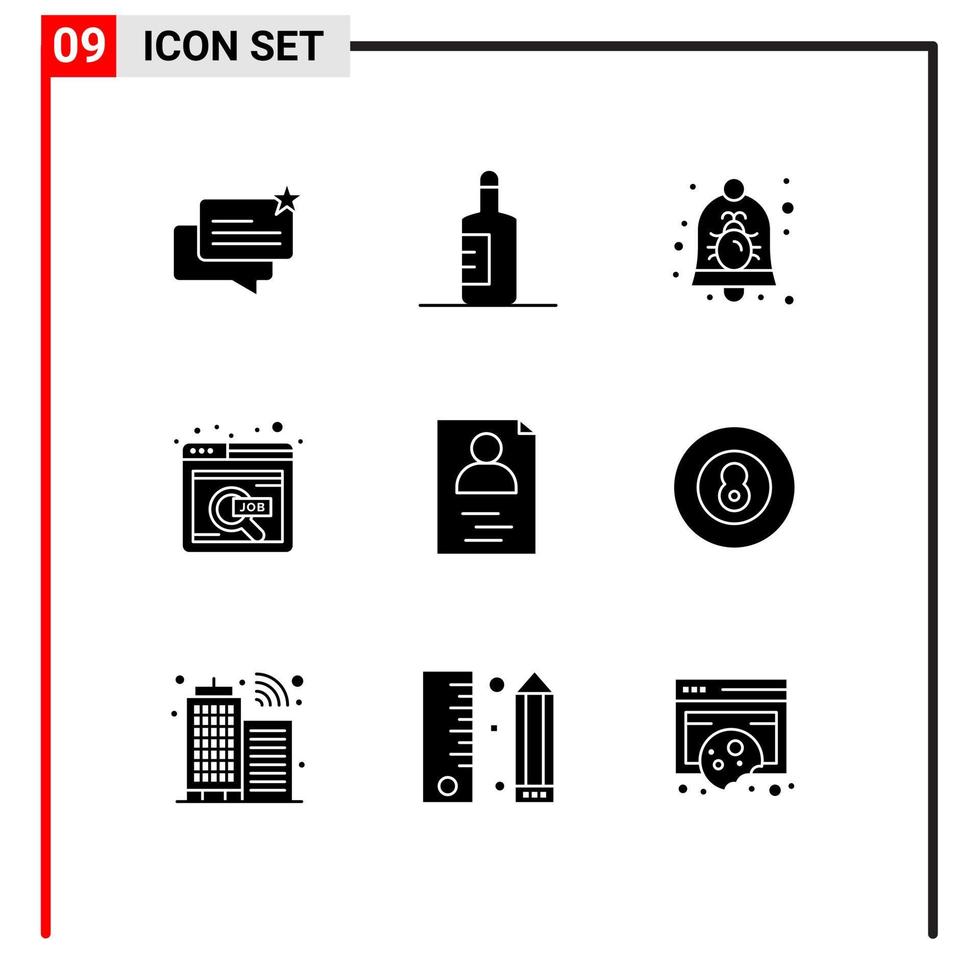 User Interface Pack of 9 Basic Solid Glyphs of profile online job alarm search find Editable Vector Design Elements