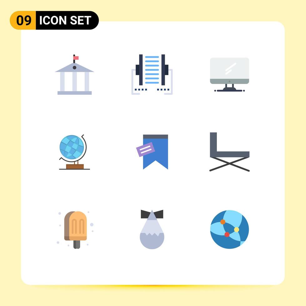 Flat Color Pack of 9 Universal Symbols of mark globe computer office pc Editable Vector Design Elements