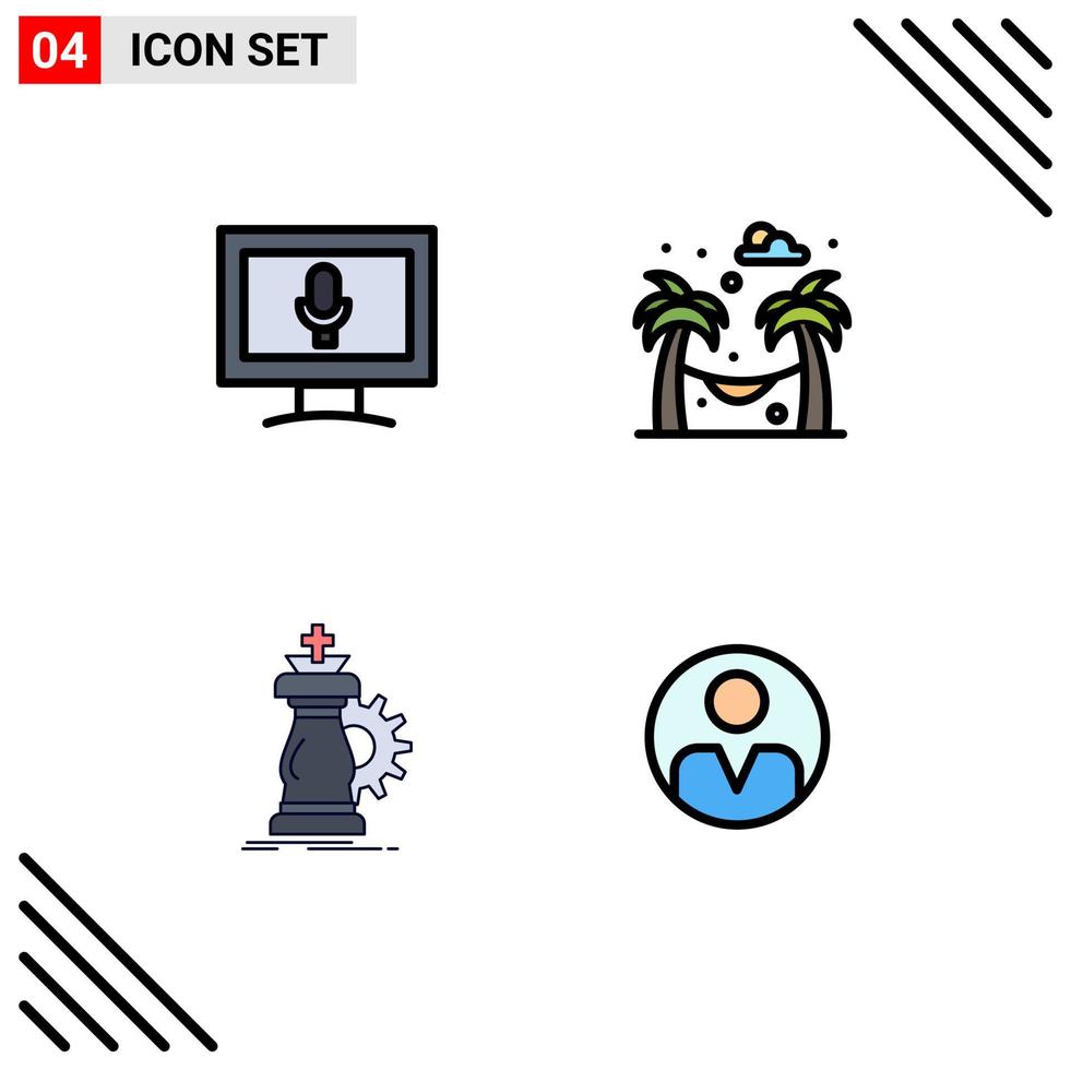 Pictogram Set of 4 Simple Filledline Flat Colors of monitor knight hammock strategy personal Editable Vector Design Elements