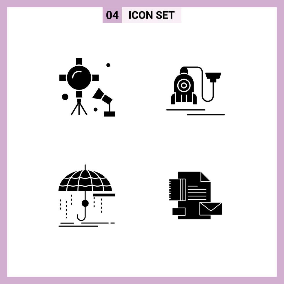 Modern Set of 4 Solid Glyphs and symbols such as illumination finance studio lightning machine insurance Editable Vector Design Elements
