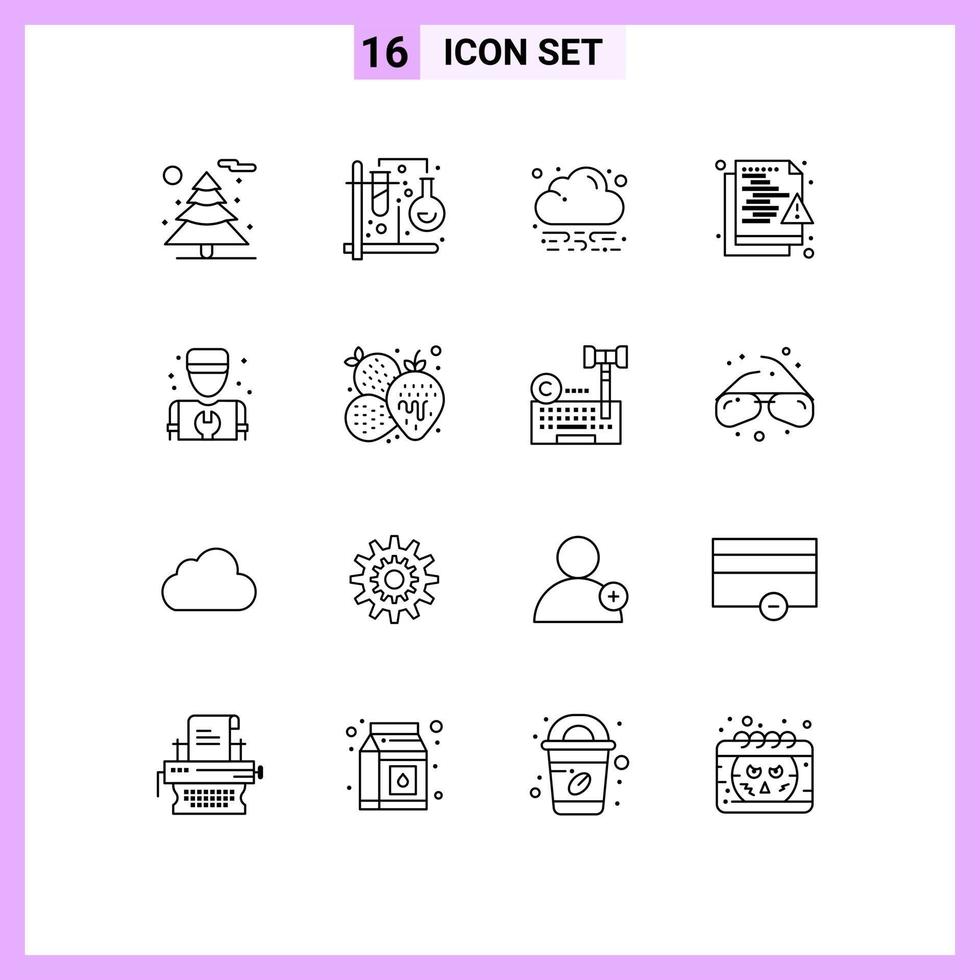 16 Universal Outline Signs Symbols of mechanic security energy protection hacker Editable Vector Design Elements