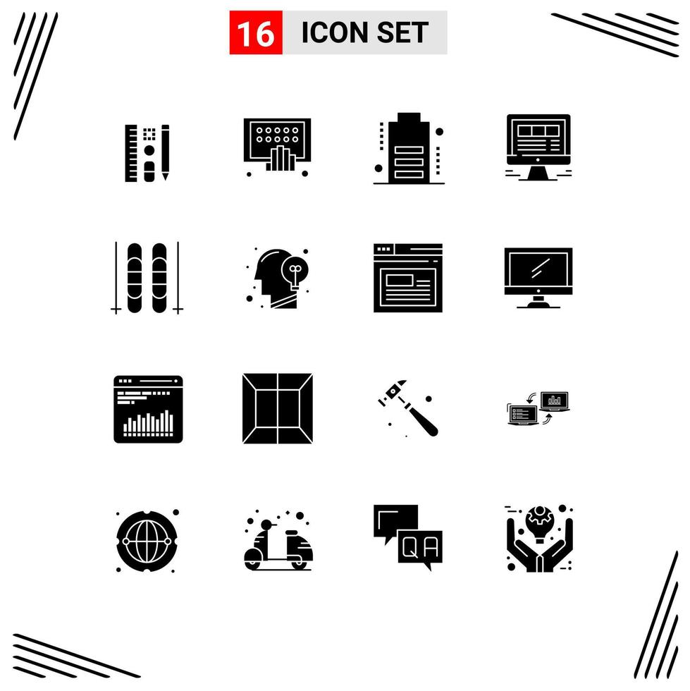 Universal Icon Symbols Group of 16 Modern Solid Glyphs of ice internet tablet website browser Editable Vector Design Elements