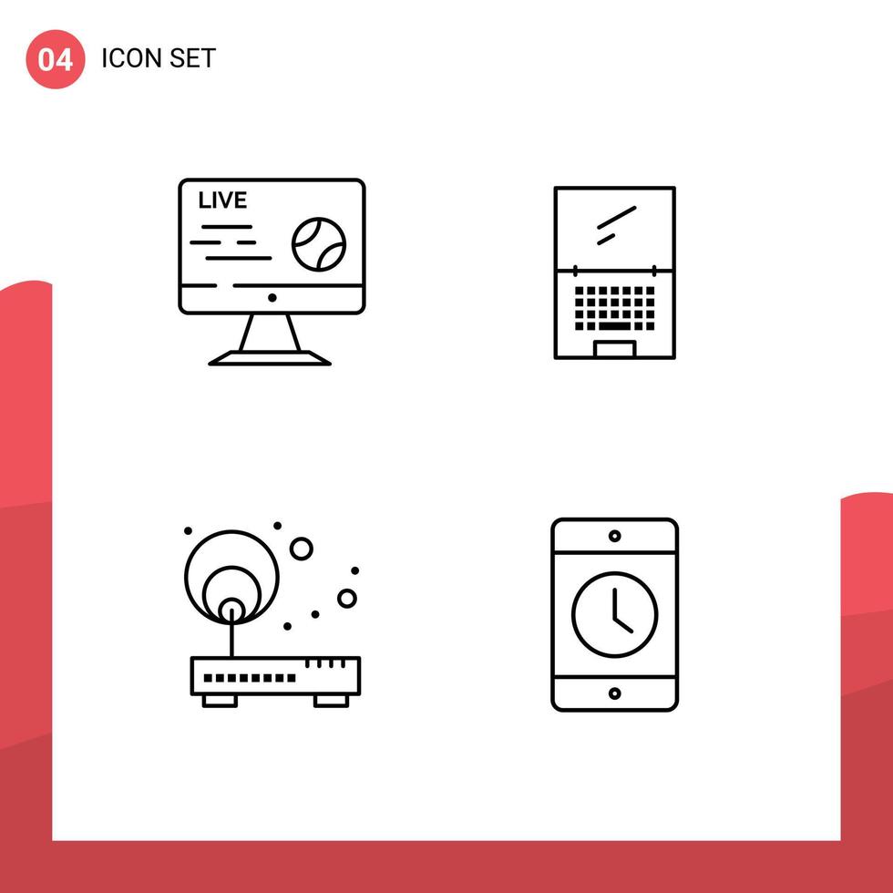 4 Universal Filledline Flat Colors Set for Web and Mobile Applications football laptop sport monitor internet Editable Vector Design Elements