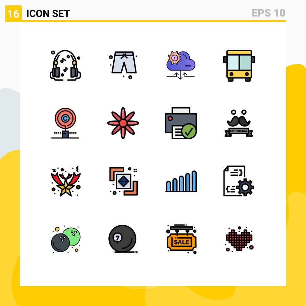 Mobile Interface Flat Color Filled Line Set of 16 Pictograms of owner copyright gear content transport Editable Creative Vector Design Elements