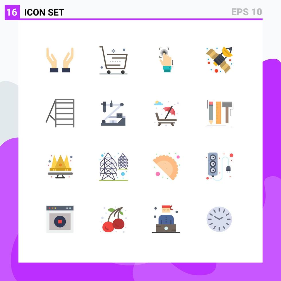 Set of 16 Modern UI Icons Symbols Signs for construction satellite fingerprint gps scanner Editable Pack of Creative Vector Design Elements