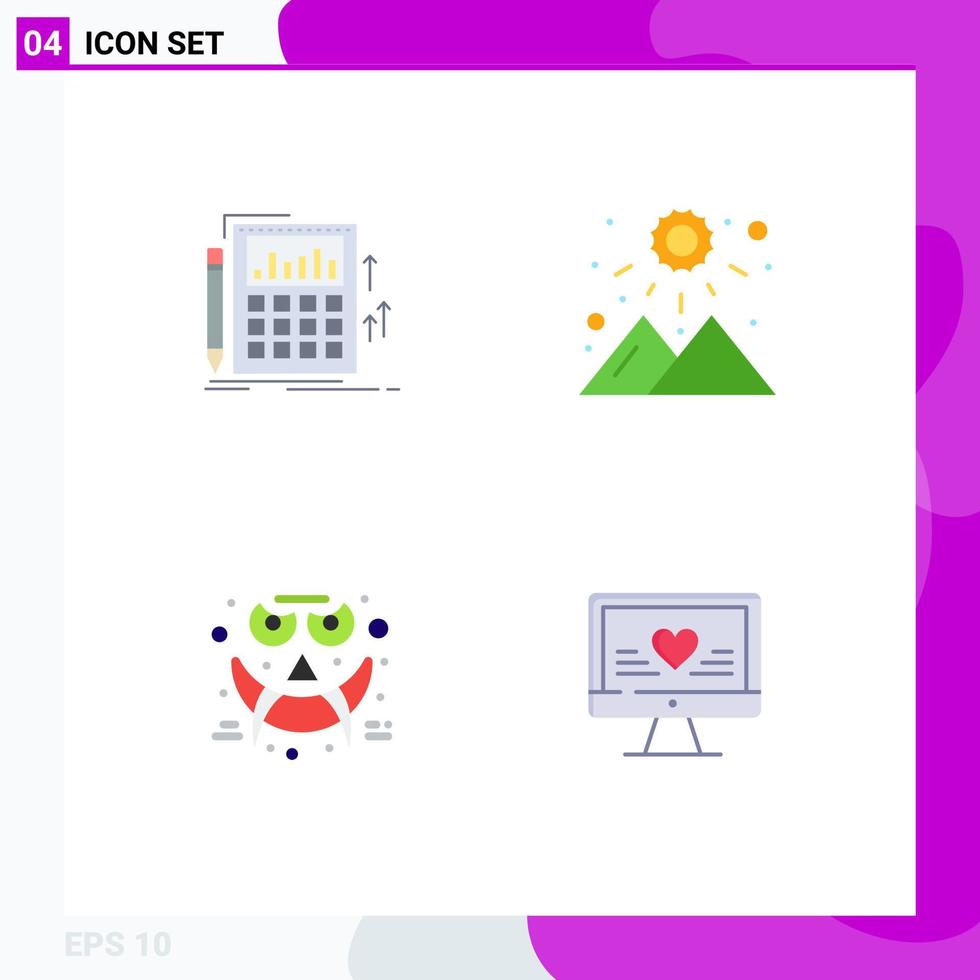 paquete de interfaz de usuario de 4 iconos planos básicos de contabilidad emots cálculo puesta de sol halloween elementos de diseño vectorial editables vector