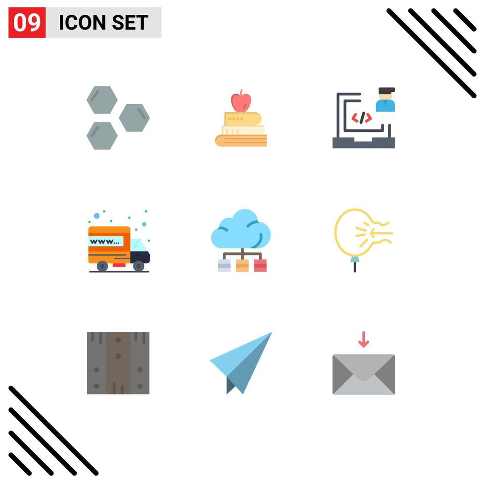 User Interface Pack of 9 Basic Flat Colors of domain international education hosting laptop Editable Vector Design Elements