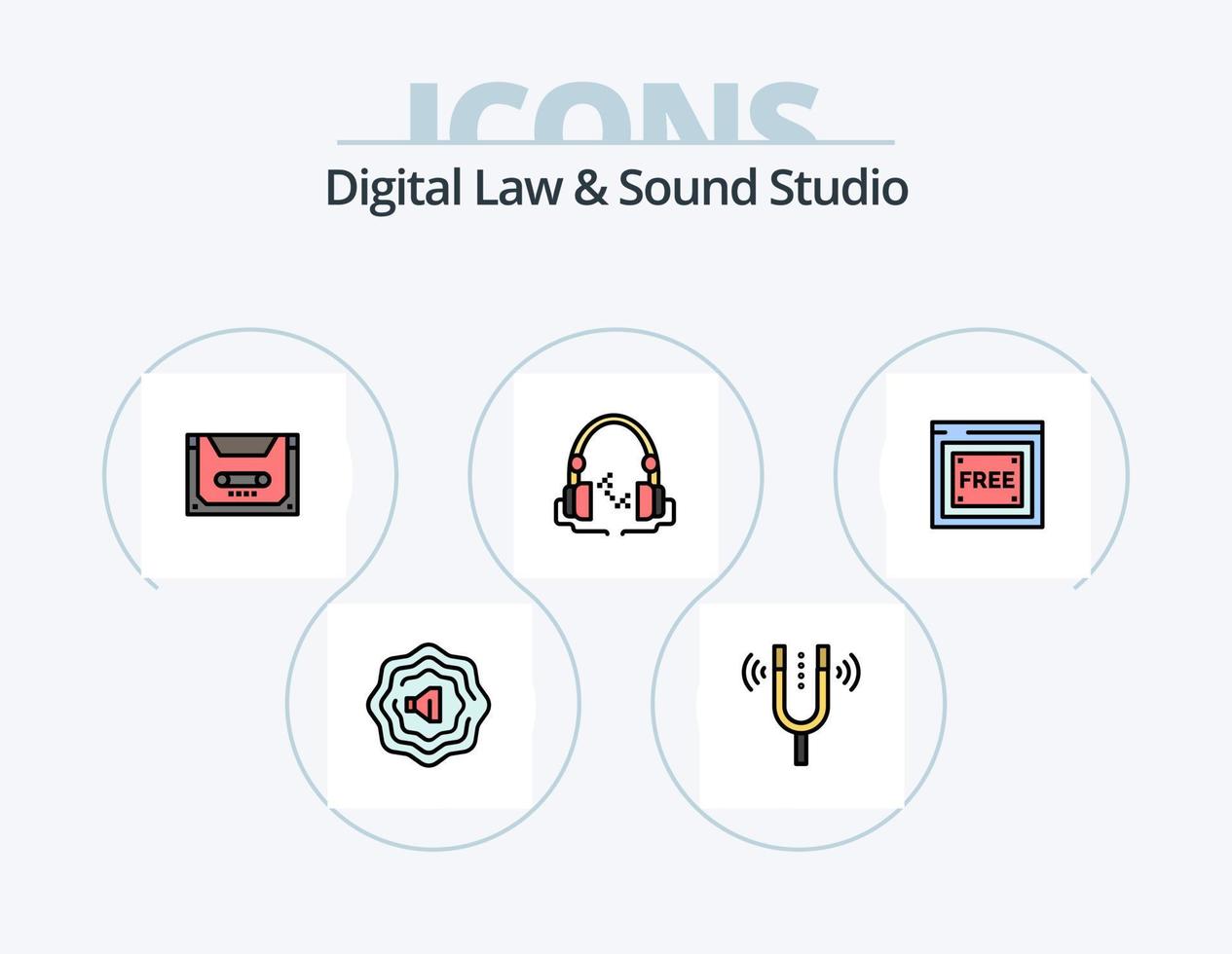Digital Law And Sound Studio Line Filled Icon Pack 5 Icon Design. tecnology. free access. sound. reel. record vector