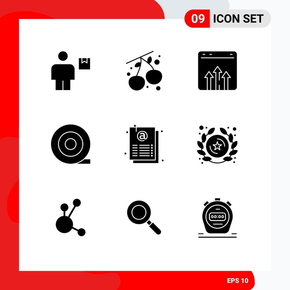 User Interface Pack of 9 Basic Solid Glyphs of sheet email business document report Editable Vector Design Elements