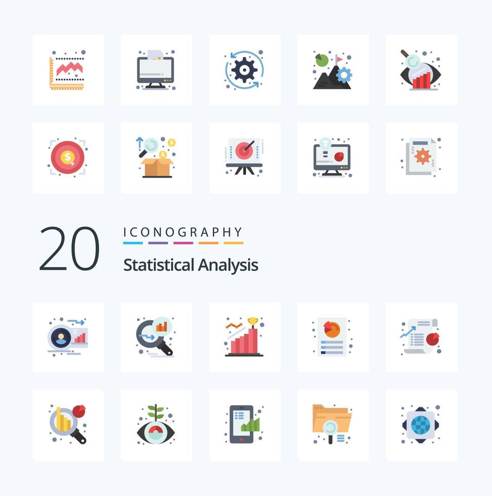 20 Statistical Analysis Flat Color icon Pack like report customization search stats analysis reach vector
