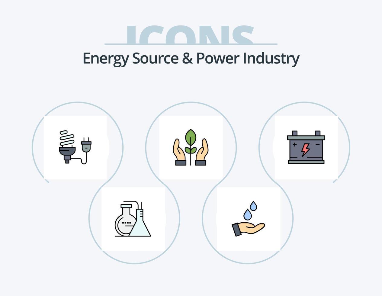Energy Source And Power Industry Line Filled Icon Pack 5 Icon Design. acumulator. plant. energy. friendly. cycle vector